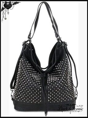 Oversize Studded Bucket Bag Vegan Leather Backpack Crossbody Shoulder Bag